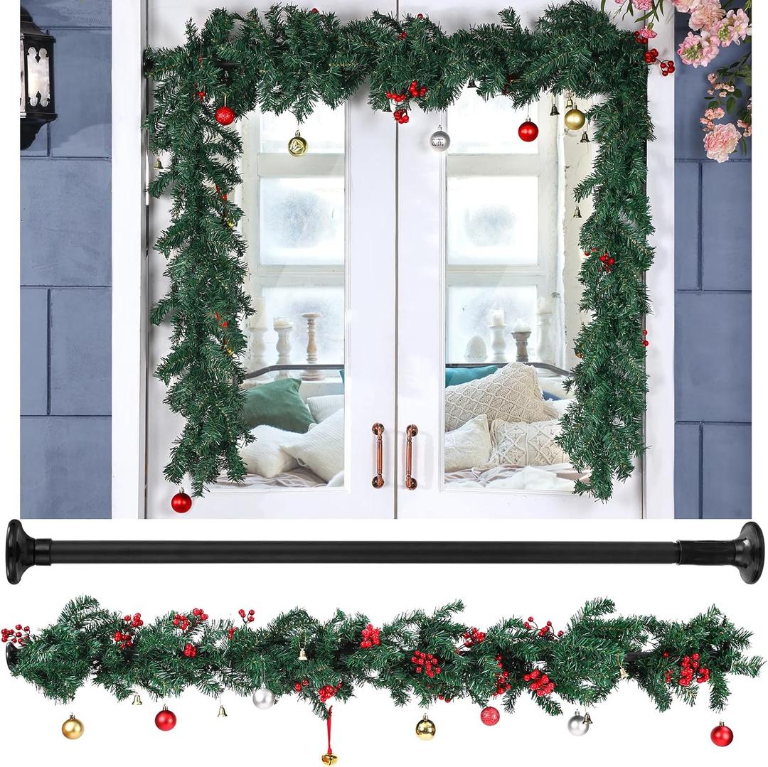 Black Garland Hanger with 8.8 ft Christmas Pine Garland for Mantel Holder for Door Frame Adjustable to Different Door Widths Decorative Xmas and Holiday Decoration No Nails or Screws
