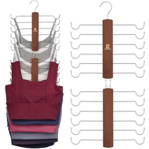 ZEDODIER Tank Top Hanger，2 Pack Wooden Bra Organizer for Closet, 12 Storage Capacity, Top 360° Rotation, Hanging Space Saving Hook for Tank Tops, Sport Bras, Camisoles, Lingeries, Vintage