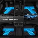 All Weather Floor Mats Custom Fit for Toyota Tacoma 2016-2023 Waterproof Heavy Duty Anti-Slip Car Mats, 1st & 2nd Row Black & Blue