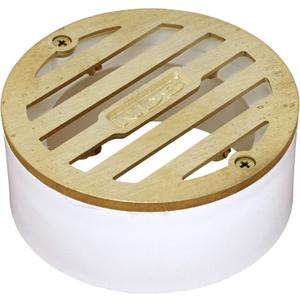 NDS 909B*, 3-Inch Round Grate with Collar, Connects to 2-Inch Drain Pipe and 3-Inch Drain Fittings, for Small Lawns, Landscaping and Patios, White Plastic and Satin Brass, Pack of 1