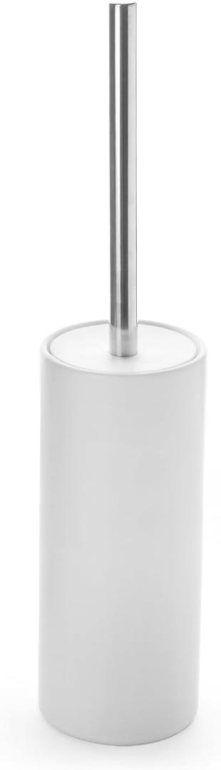 Matt White Ceramic Toilet Brush and Holder Set, Durable Bristles Non Scratch Toilet, Long Stainless Steel Handle, Freestanding Toilet Bowl Cleaners Brush, Scrubber Brush for Toilet