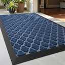 DEXI Front Door Mat Outside Entrance, 2x3 ft Entryway Rubber Back Doormat Heavy Duty, Non Slip Low Profile Welcome Entry Mats for Inside House Floor Exterior Patio, Floral Blue