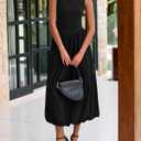 BTFBM Women's 2025 Summer Casual Sleeveless Midi Dress Patchwork Knit Tank Bubble Long Flowy Beach Maxi Sundress Pockets (Black, S)