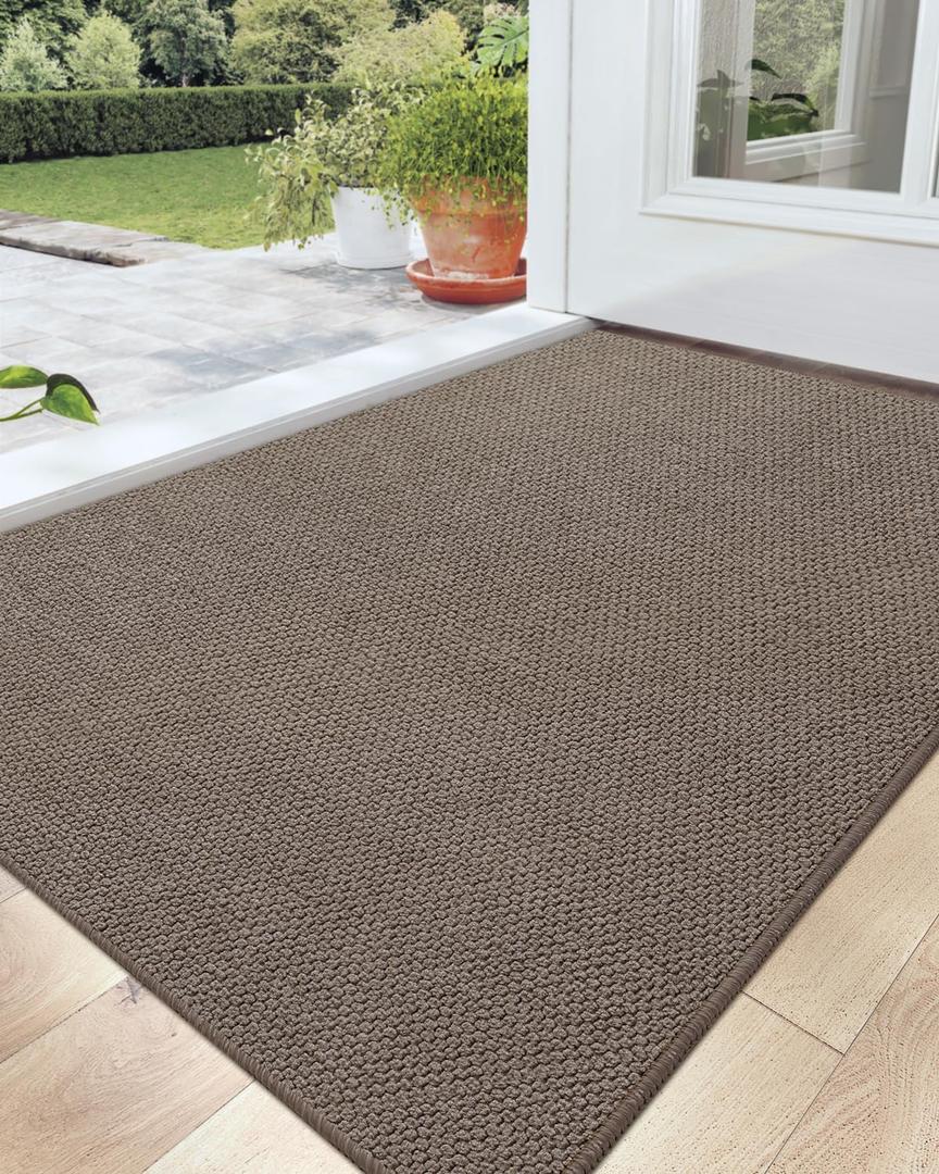 DEXI Indoor Door Mat 24x36, Washable Entrance Mats with Non Slip Rubber Back, Ultra Thin Entryway Mats Absorbent Dirt Carpper Front Back Doormat for Entry Floor Inside Home, Brown
