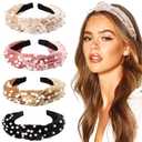 DRESHOW 4 Pack Velvet Pearl Headbands for Women Girls Bow Turban Vintage Boho Head Bands Wraps Hoop Hair Accessories Gift