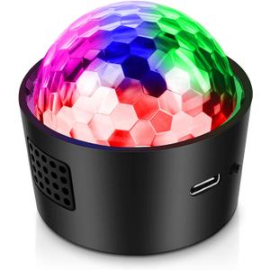 Wiwreenm Mini Disco Ball Light, Rechargeable Party Lights, Sound Activated Strobe DJ Light, Portable Battery Operated, Night Lights Projector for Kids, Halloween, Disco Decoration for Car/ Parties