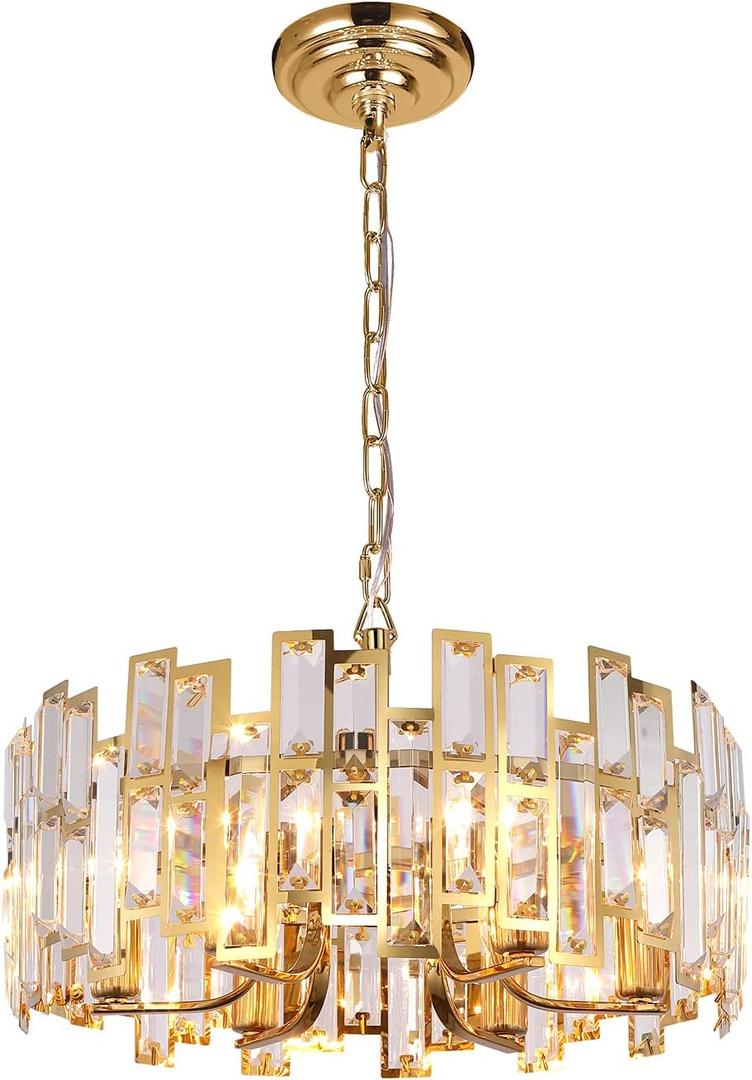 Gold Crystal Chandeliers Lighting Modern Crystal Chandelier 6 Light Contemporary Foyer Entrance Dining Room Ceiling Hanging Light Fixture Round D17.7