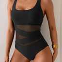 B2prity Women's Mesh One Piece Swimsuit Tummy Control Sexy Bathing Suit Push Up Swim Suit Slimming Swimwear (Black, L)