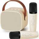 IROO Karaoke Machine for Kids,Most Popular Birthday Gifts for 3, 4, 5, 6, 7, 8, 9, 10,11,12 +Year Old Girls Boys,Mini Karaoke Machine with 2 Wireless Microphones,Portable Bluetooth Home Party (Beige)