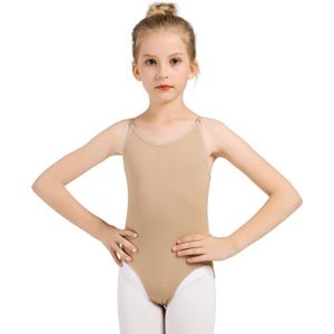 DANSHOW Women and Girls Nude Seamless Camisole Undergarment Leotard with Transition Straps (1-Child 10 - 14 Years), Size L