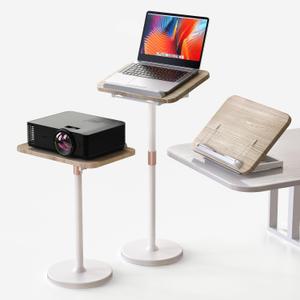 NAMON 2 in 1 Portable Laptop Floor Stand & Laptop Stand for Desk, Small Adjustable Table with Height Adjustable from 16.5" to 51", Wooden Laptop Stand White for Home, Office, Meeting Room, Study (Non-wheeled, White Ash Effect)