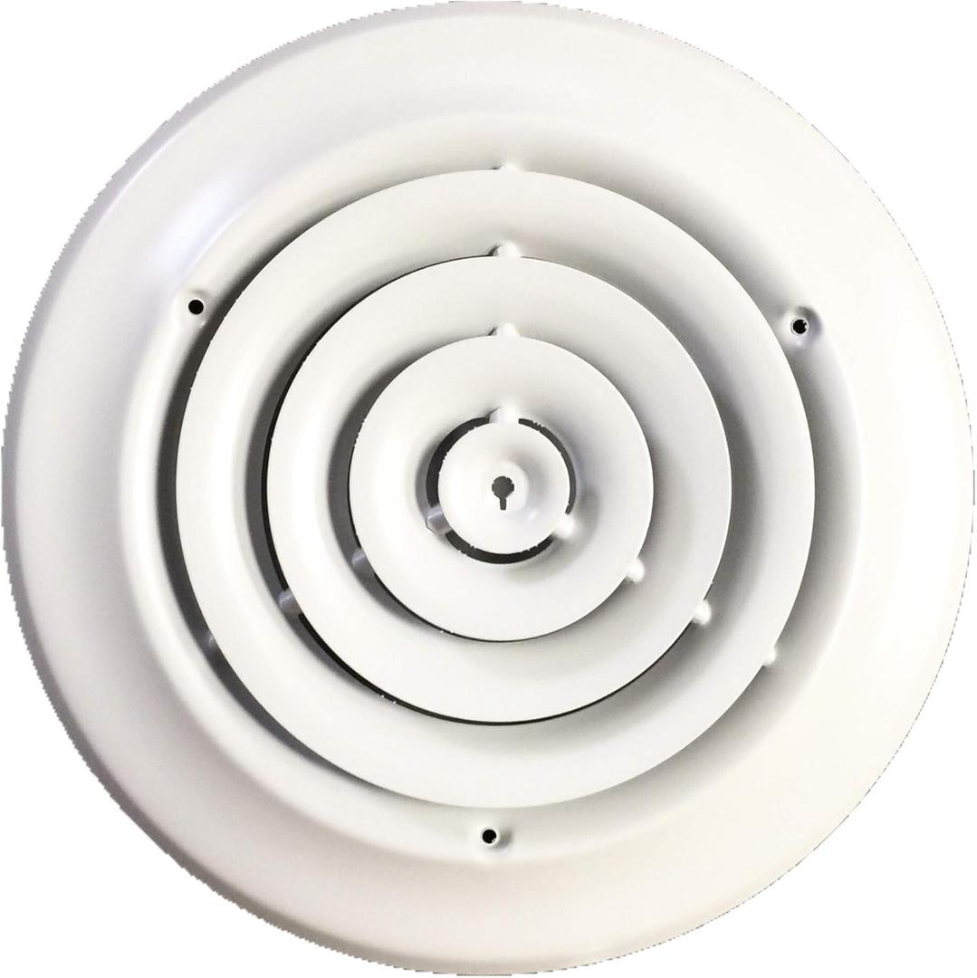 HBW 8" Round Ceiling Diffuser White Powder Coated with Outside Dimension of 12" Fitting in 8" Duct