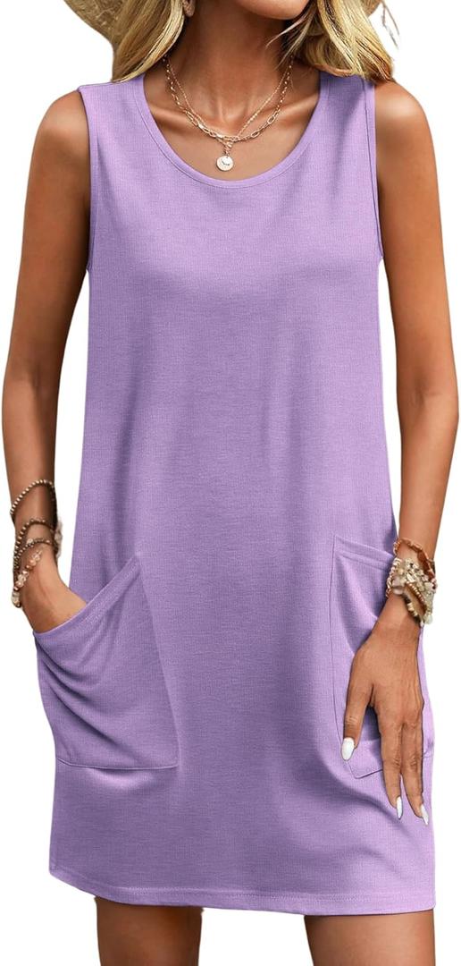 Ekouaer Womens Nightgown Sleeveless Nightgowns for Women with Pocekts Tank Dress Crew Neck Sleepwear S-XXL (M)