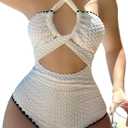 SHENHE Women's Cut Out One Piece Swimsuit Tummy Control Criss Cross Halter Bathing Suits (Medium, White)