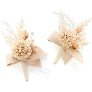Ling's moment Boutonniere for Men, 2pcs Groom Groomsmen Guest Boutonniere, Artificial Flowers for Wedding/Prom/Homecoming, etc.Boho Gold Pompon Mum