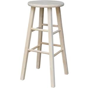 IC International Concepts, Round Top Stool-29" Seat Ht, 13.5"W x 13.5"D x 29"H, Solid Parawood, 29"H, 225 lb Wt. Capacity, Kitchen/Dining, Fully Assembled, DIY, Paint/ Stain In Any Color, Unfinished