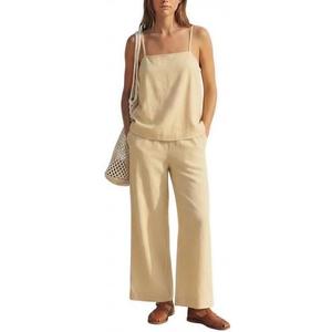 MAKABO Women's Two Piece Beach Vacation Pant Set Summer, Comfy Travel Outfits Casual Tank Top Sets with Pockets, Yellow M