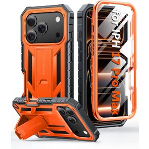 FNTCASE for iPhone 17 Pro-Max Case: Military Grade Drop Proof Protection Mobile Cover with Kickstand | Matte Textured Rugged Shockproof TPU | Protective Sturdy Phone Case - 6.9 inch Orange