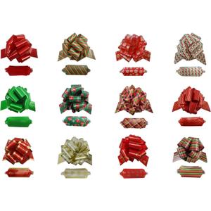 GYDbow 12pcs 4.5 Inch Christmas Pull Bows  Stylish Satin Ribbon Bows in Gold, Red & Green  Perfect for Gift Wrapping, Present Decor & Holiday Baskets