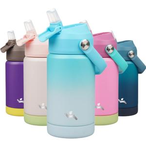 Konokyo Insulated Water Bottle with Straw Lid,12 oz Stainless Steel Vacuum Metal Bottle with Silicone Handle,Sea Salt