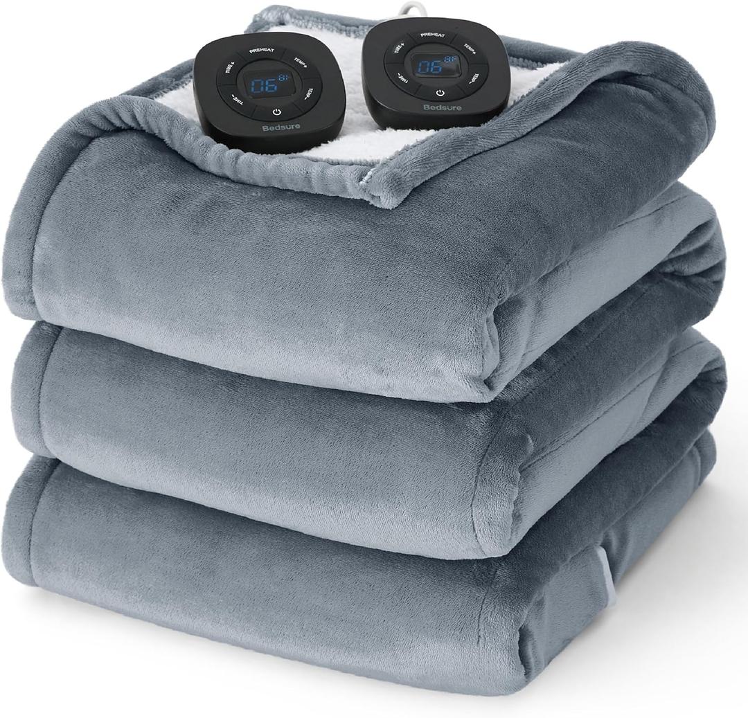 Bedsure Electric Blanket Queen Size - Dual Control Heated Blanket Queen, GentleSoft Fast Heating with 10 Time Settings & 10 Heat Settings, Warm Gift for Grandma (84x90 inches, Grey) (01 - Grey)