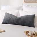 Kevin Textile 14x36 Inch Long Lumbar 1 Pack Plush Striped Corduroy Throw Pillow Cover Velvet Accent Decorative Long Body Rectangle Cushion Case for Living Room Couch Sofa Bed, Dark Grey