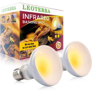 Leoterra Reptile Heat Lamp Bulb 50W 2-Pack, UVA Basking Bulb for Bearded Dragon, Tortoise, Gecko & Chameleon, E26 Base Reptile Heating Lamp for Terrarium, Long-Lasting, Applicable Thermostats 120V