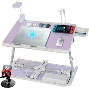 iXTRA Laptop Lap Desk Include Cooling Fan,Adjustable Lap Desk with Light Fan,Folding Laptop Desk for Bed with USB,Bed Desk with Storage Drawer 56x32cm,Purple iXTRA Laptop Lap Desk Include Cooling Fan,Adjustable Lap Desk with Light Fan,Folding Laptop Desk for Bed with USB,Bed Desk with Storage Drawer 56x32cm,Purple