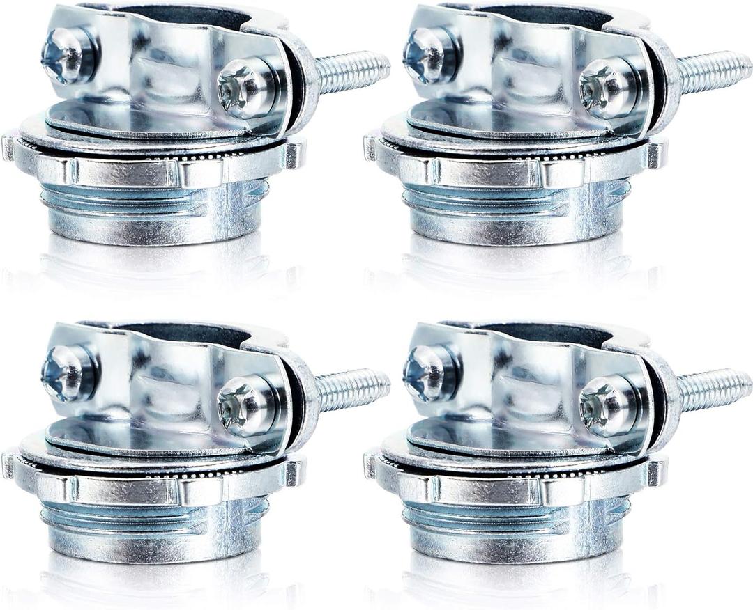 4 Pieces 3/4 Inch Clamp Type Cable Connector for Metallic Conduit Protect Cables Electric Wires Electrical Box Silver Zinc