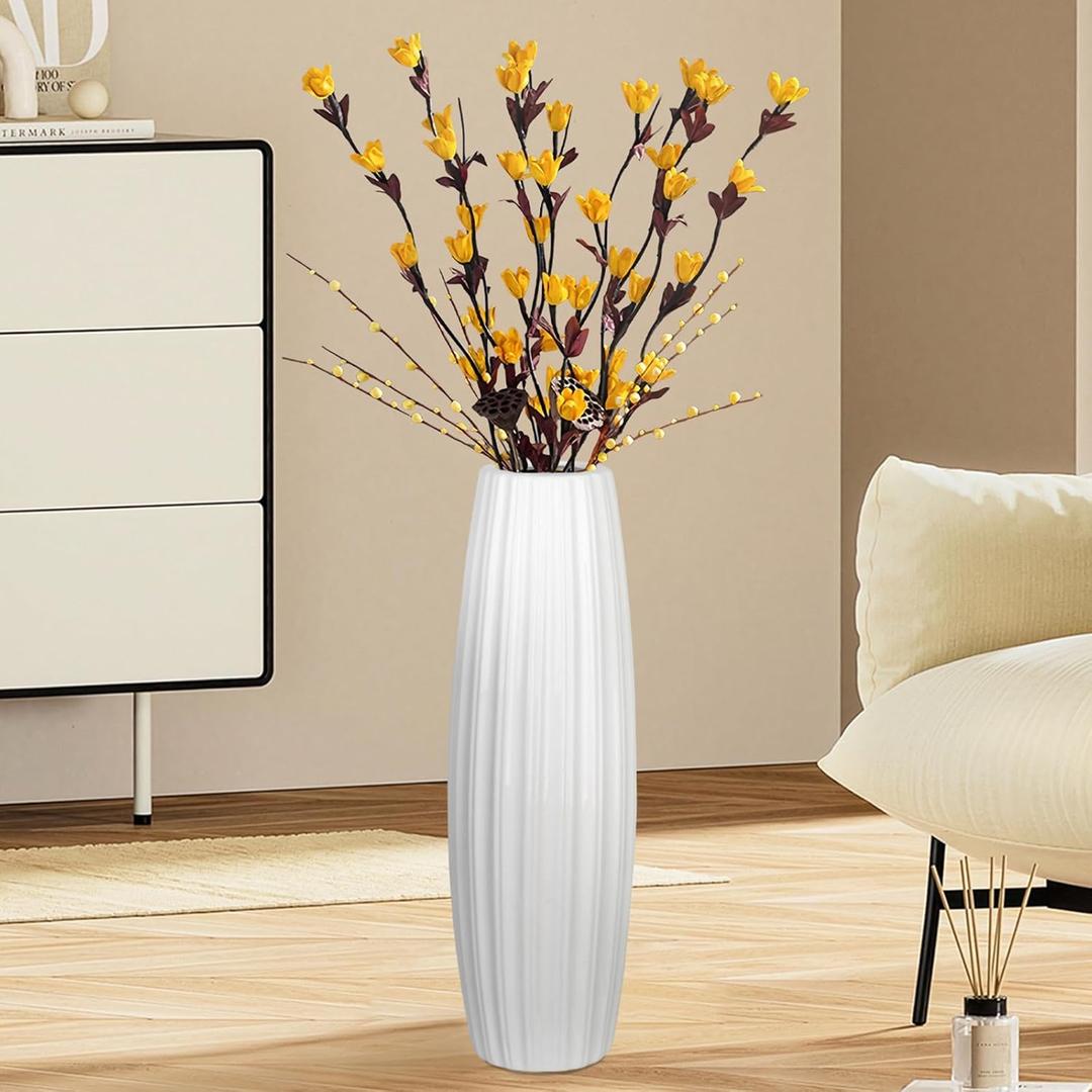 White Ceramic Floor Vase, 17.7" Tall Floor Vase Large Flower Vases Decorative Vases for Pampas Grass Modern Home Decor Living Room Office Bedroom Table Centerpieces Kitchen Wedding Farmhouse Dcor (Vertical Stripes)