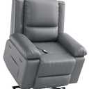 GarveeHome Power Lift Recliner Chair - Heat and Massage, Adjustable Back and Legs, Pu Leather Electric Lift Chair Designed for The Elderly and People with Mobility Impaired (Grey)