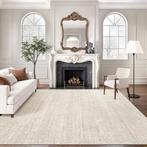 Art&Tuft Washable Rugs 9x12, Low Pile Area Rugs 9x12 Living Room - Non Slip and Stain Resistant Soft Thin Rug for Bedroom, Dining Room, Kitchen, Office, Beige
