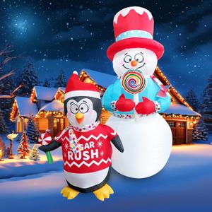 6FT Inflatable Christmas Snowman Decorations Blow Up Penguin Lollipop Outdoor Xmas Decor Inflate Cute Santa with LED Light for Indoor Outside Yard Garden Lawn Porch Patio Holiday Party