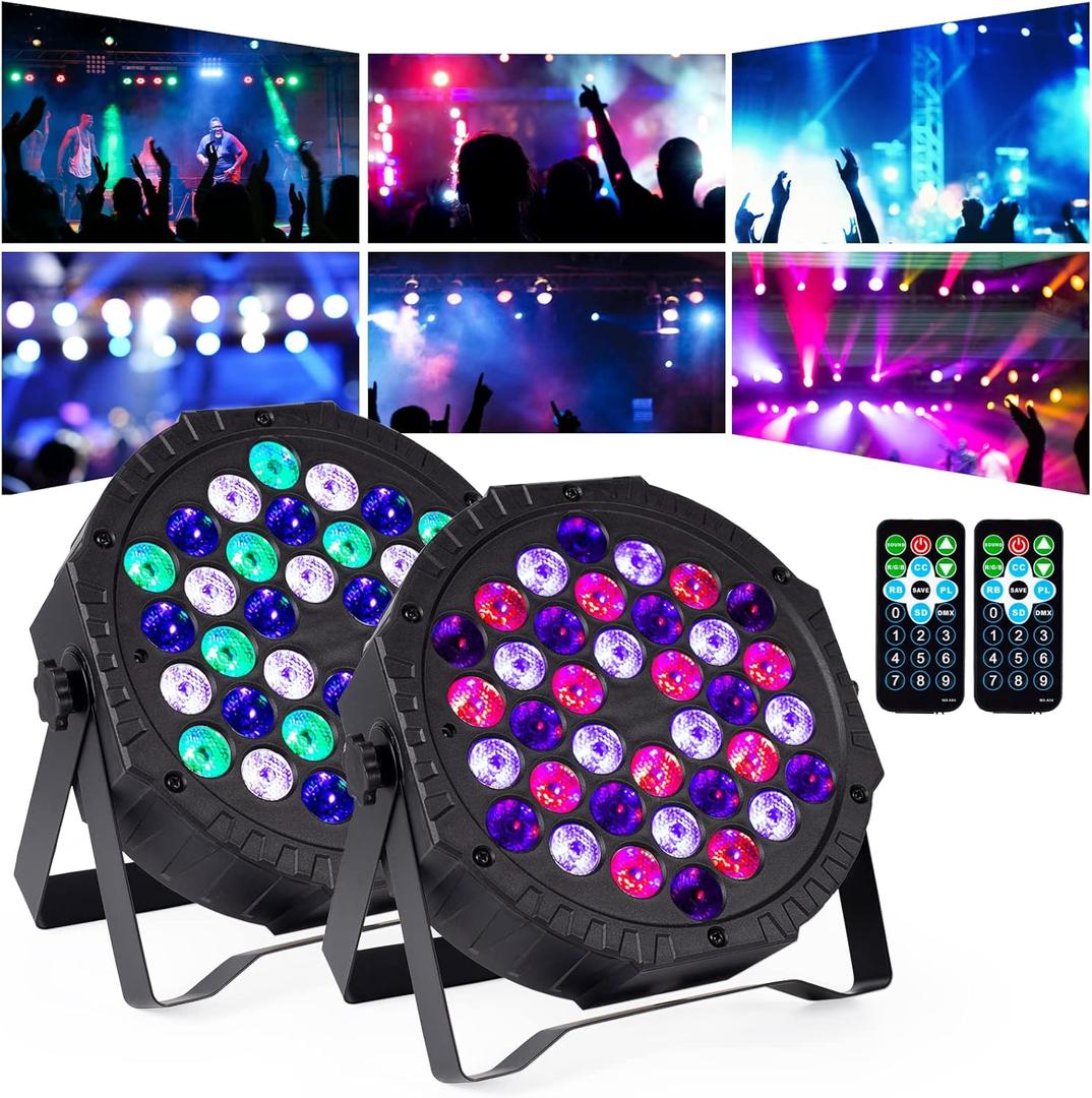 Stage Lights 36 DJ LED Par Light RGB Party Lights Uplights with Sound Activated Remote DMX Control for Disco Dance Wedding Club Christmas Birthday Music Party Stage Lighting (2 Pack)