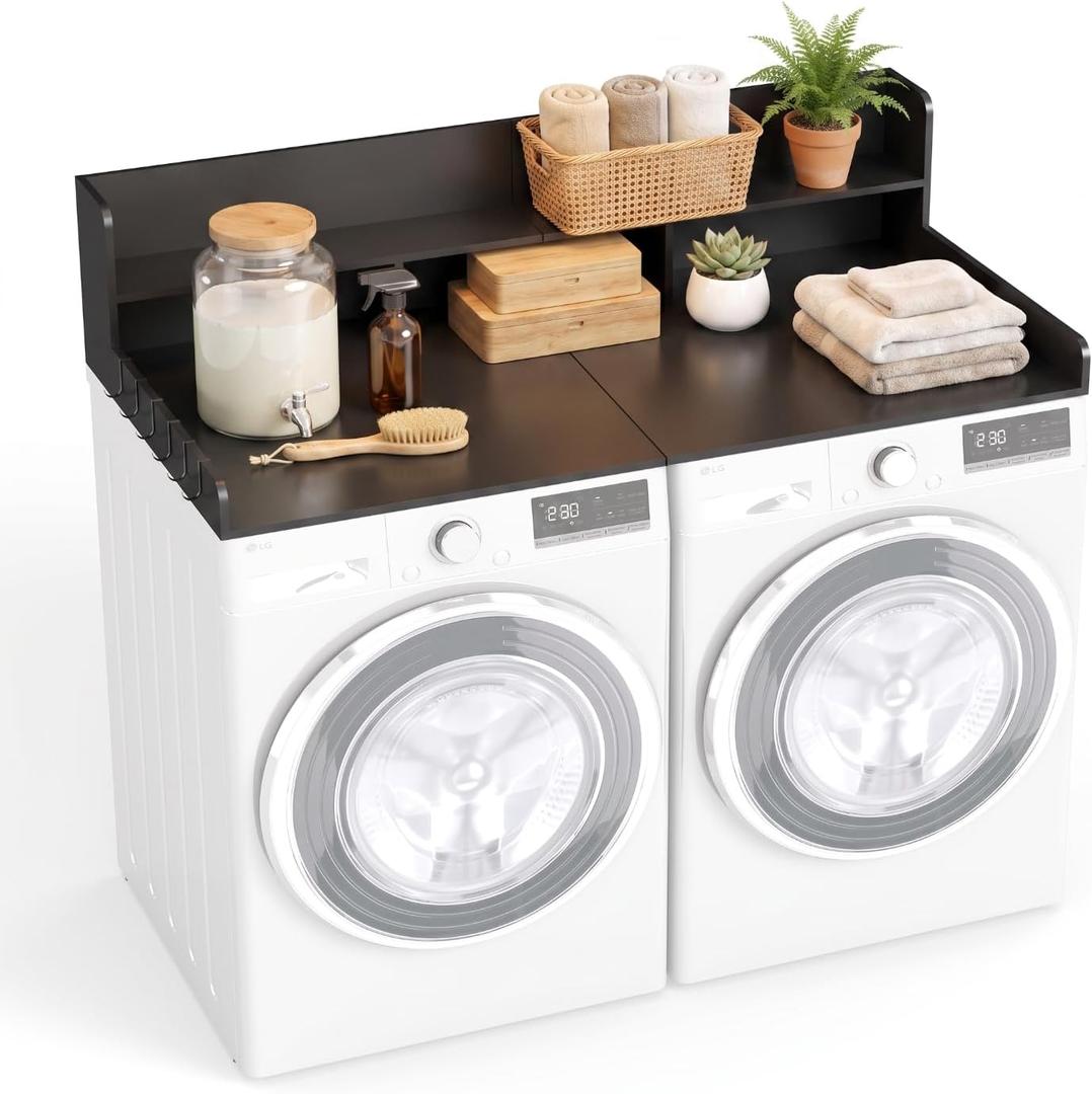 Washer Dryer Countertop with Shelf, Black
54"W x 27.5"D, 2 Tier Laundry Countertop for Folding Sorting & Ironing, Non-Slip Pads, Easy to Install