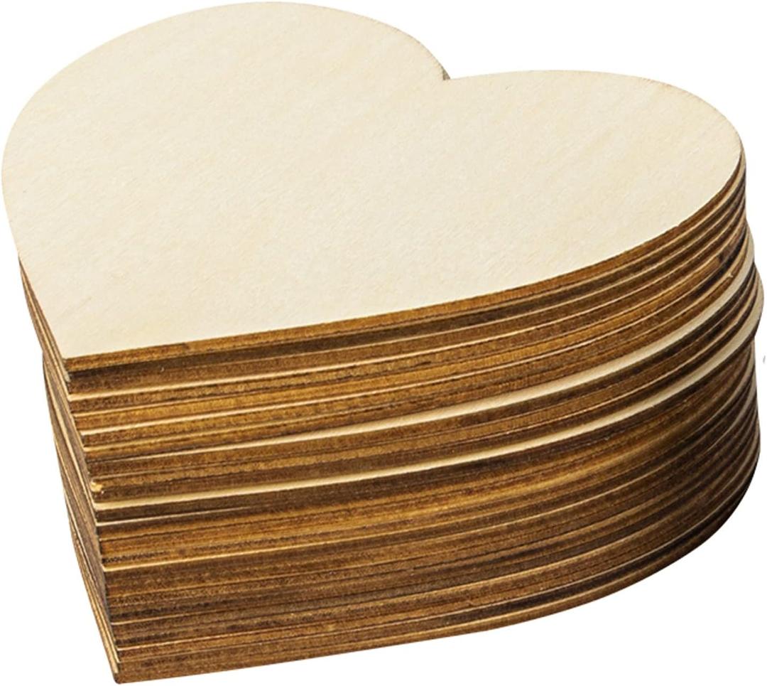 50PCS Wooden Hearts for Crafts, 4 Inch Unfinished Wood Hearts Shape Cutout Slices Pieces for DIY Crafts Projects Painting Staining Burning Engraving Carving Coasters