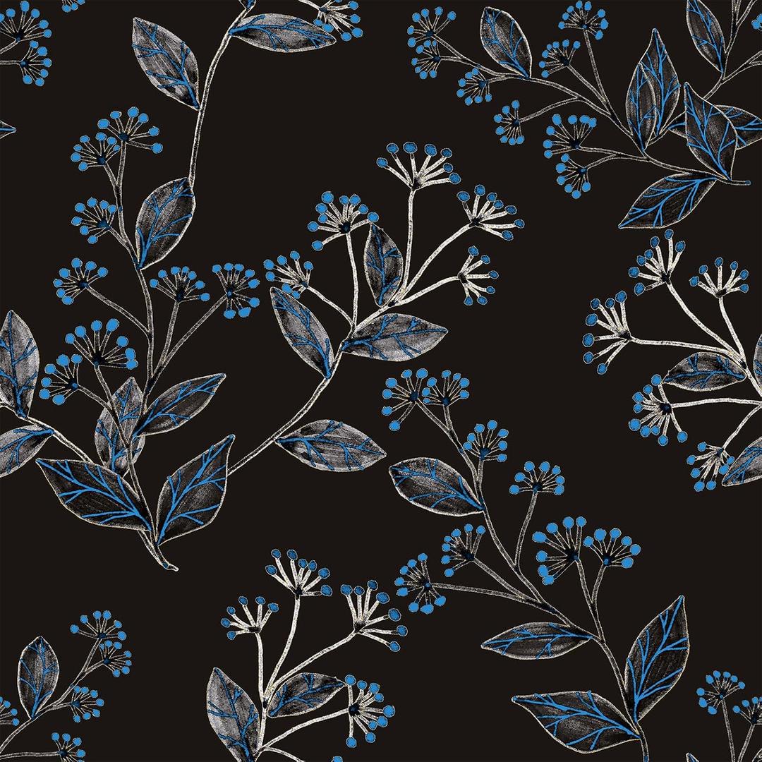 Blue Leaf Black Floral Wallpaper Peel and Stick Botanical Foliage Faux Fluorescent Look Wallpaper Dark Leaf Floral Contact Paper for Living Room 12"x118" Sticky Removable Wall Paper