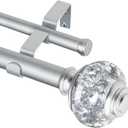 1 Inch Double Curtain Rods 36 to 72 Inches (3 to 6 ft), USFOOK Single Drapery Rods for Windows 24 to 68 Inches, Telescoping Dual Curtain Rod with Silver Translucent Finials