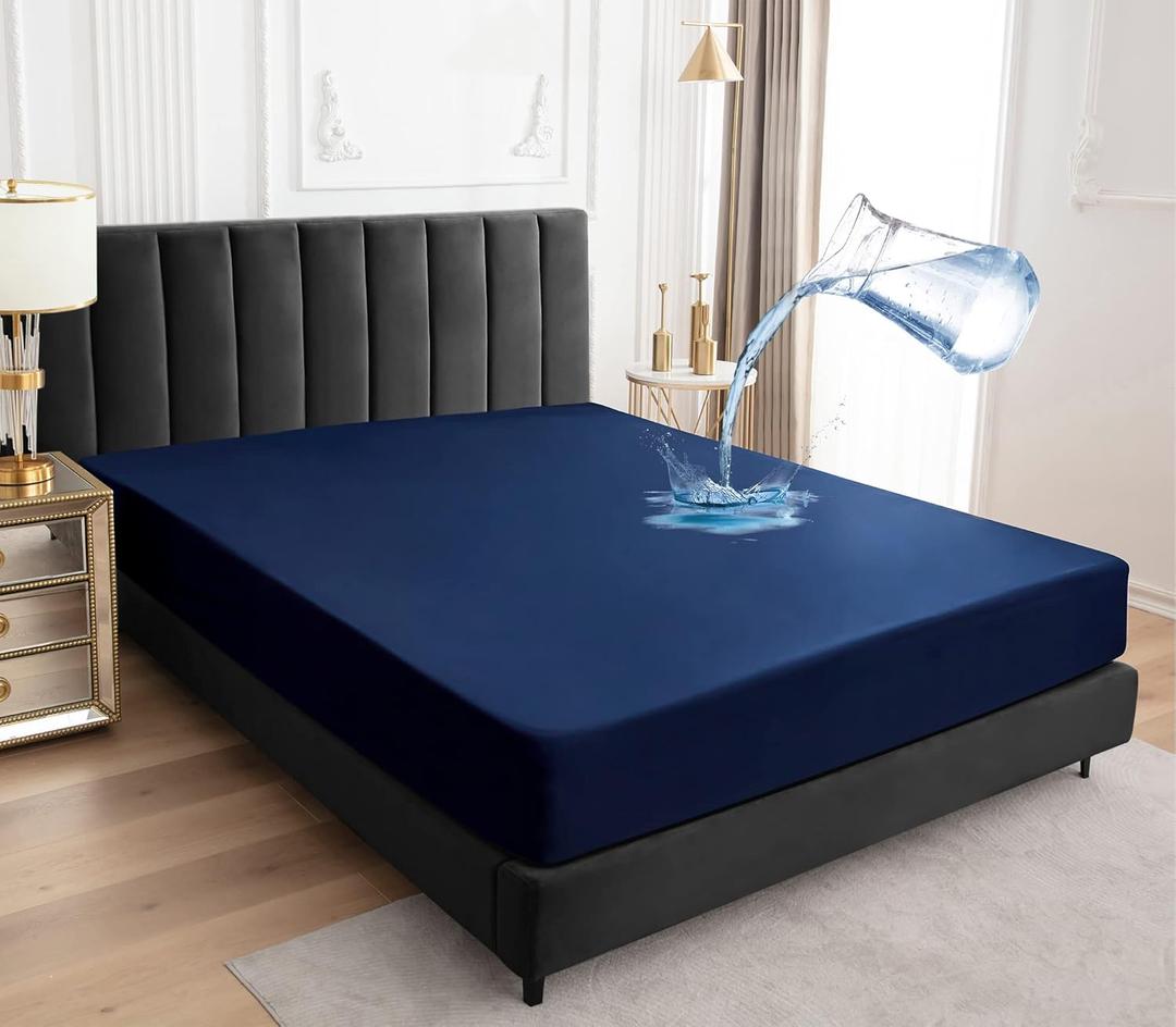 Sufdari Full Size Mattress Protector,Waterproof Mattress Protector,Fitted Sheet Style Mattress Cover with 18" Deep Pocket,Washable and Comfortable-Navy Blue,Full