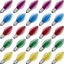 SUNSGNE C7 Multicolor Christmas Replacement Bulbs, Clear Multicolor Incandescent Light Bulbs for C7 Outdoor Patio Christmas String Lights, E12 Candelabra Base, 5 Watt, 25 Pack