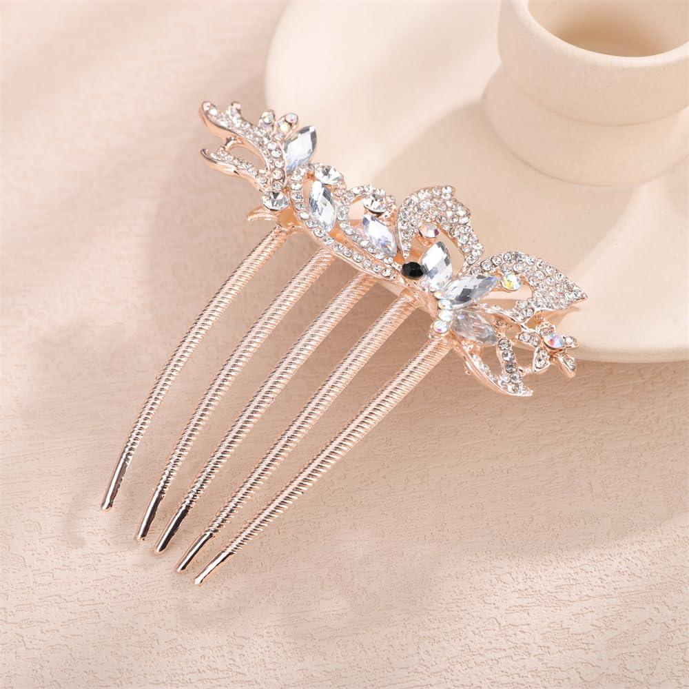 Aimimier Dainty Crystal Flower Hair Comb Sparkly Rhinestone Inlaid Hair Piece Long Teeth Side Combs Wedding Hair Accessories for Women (Clear)