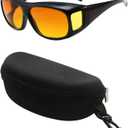 Boolavard Night Driving Glasses | UV400 Protection | Fit Over Driving Sunglasses with Case | Suitable for Fishing and Golf (Yellow)
