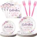 Zhehao 96 Pcs Two Little Butterflies Are on The Way Twins Baby Shower Decorations Butterfly Paper Plates Napkins Cups Knifes Forks Spoons Twins Disposable Tableware Set for Boy Birthday Party Supplies