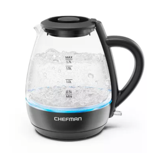 Chefman 1.7-Liter Electric Tea Kettle w/ Borosilicate Glass and Automatic Shutoff - Black