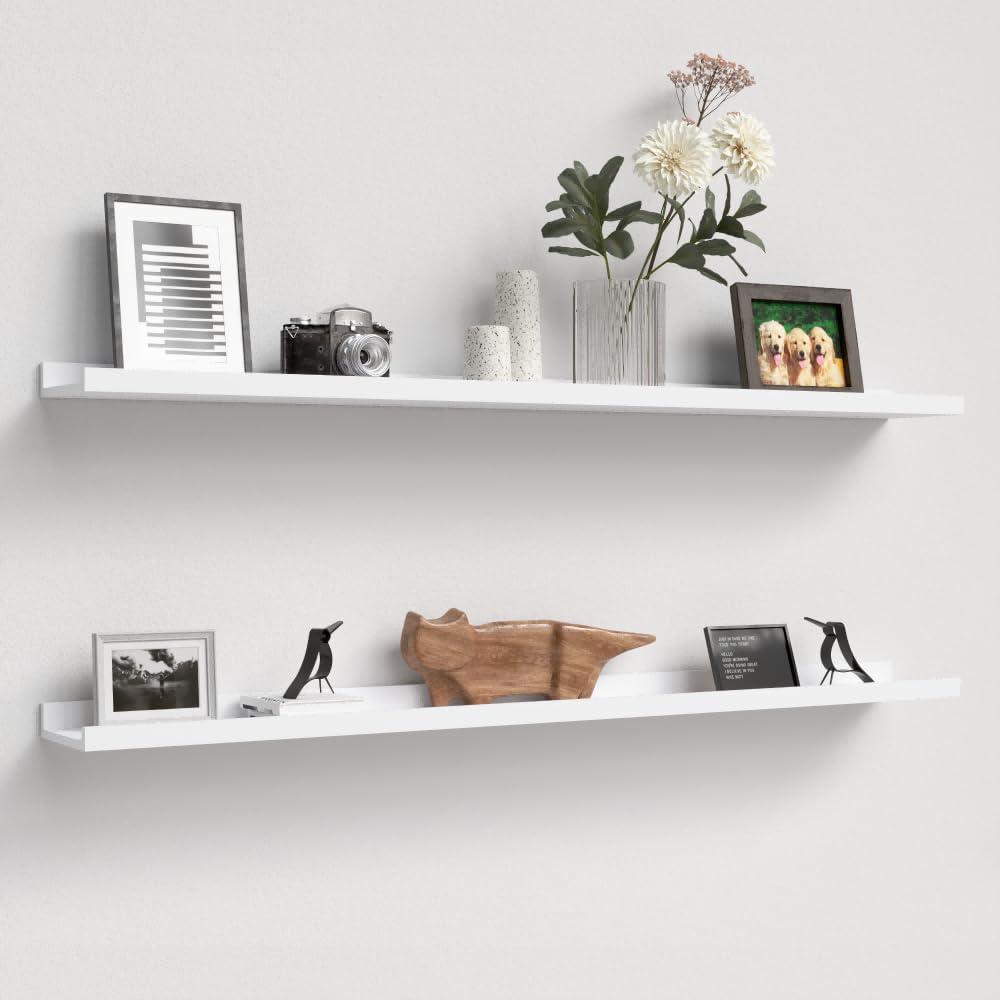 Boswillon 47.2 Inches Long Floating Shelves, 2 Set Modern Wall Shelf for Bedroom, Nursery Book Shelf with Lip, Picture Ledge Shelf for Wall Decor Living Room Bathroom Kitchen - White