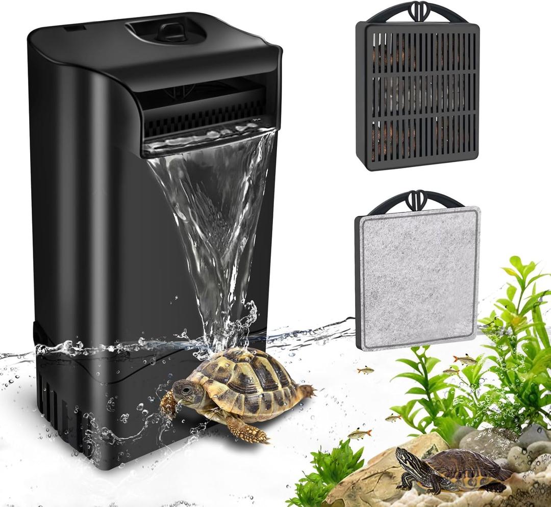 GOZILLA Turtle Tank Filter 8W 148GPH Adjustable Water Flow, Aquarium Filter for Low Water Level Tank, Turtle Filter Quiet Waterfall Fish Tank Filter for 10-30 GAL. (Black)
