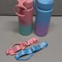 Kids Water Bottle, 2-Pack 16oz Kids Water Bottle with Stickers for School, insulated Stainless Steel Straw Cup(Pink+Blue)