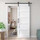 Fredbeck 32x84 inch White Barn Door with 5.5FT Sliding Door Hardware Kit Included & Handle, Solid, MDF, PVC Surface, DIY Assembly, 5-Panel, Fit 29in-30in Opening