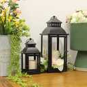 NEEDOMO LED Lanterns Decorative Outdoor&Indoor, Set of 2 Large Bronze Metal Lantern Decor with LED Candle, Lantern Decor for Porch, Patio, Garden, Balcony, Wedding, Spring Decorations (NO Glass)