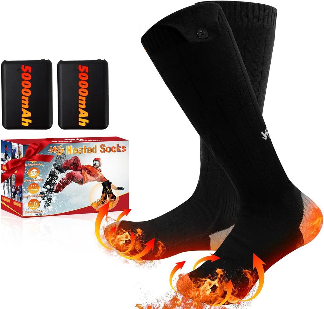 Heated Socks for Men Women, Rechargeable Electric Heated Socks, 5000mAh Washable Heated Socks, Long Life Up to 65 °C, Large Heating Area Foot Warmer for Outdoor Work Skiing Camping Fishing Hunting